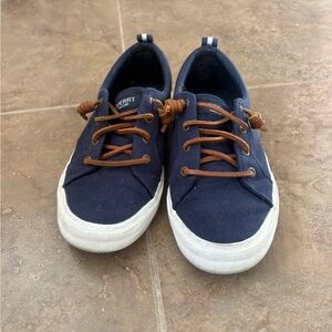Sperry Navy Canvas Sneakers with Brown Laces and White Soles